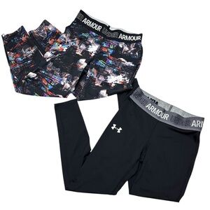 Under Armour (set of 2) Kids' Black & Multicolor Leggings‎ size YSM unisex (KS6)
